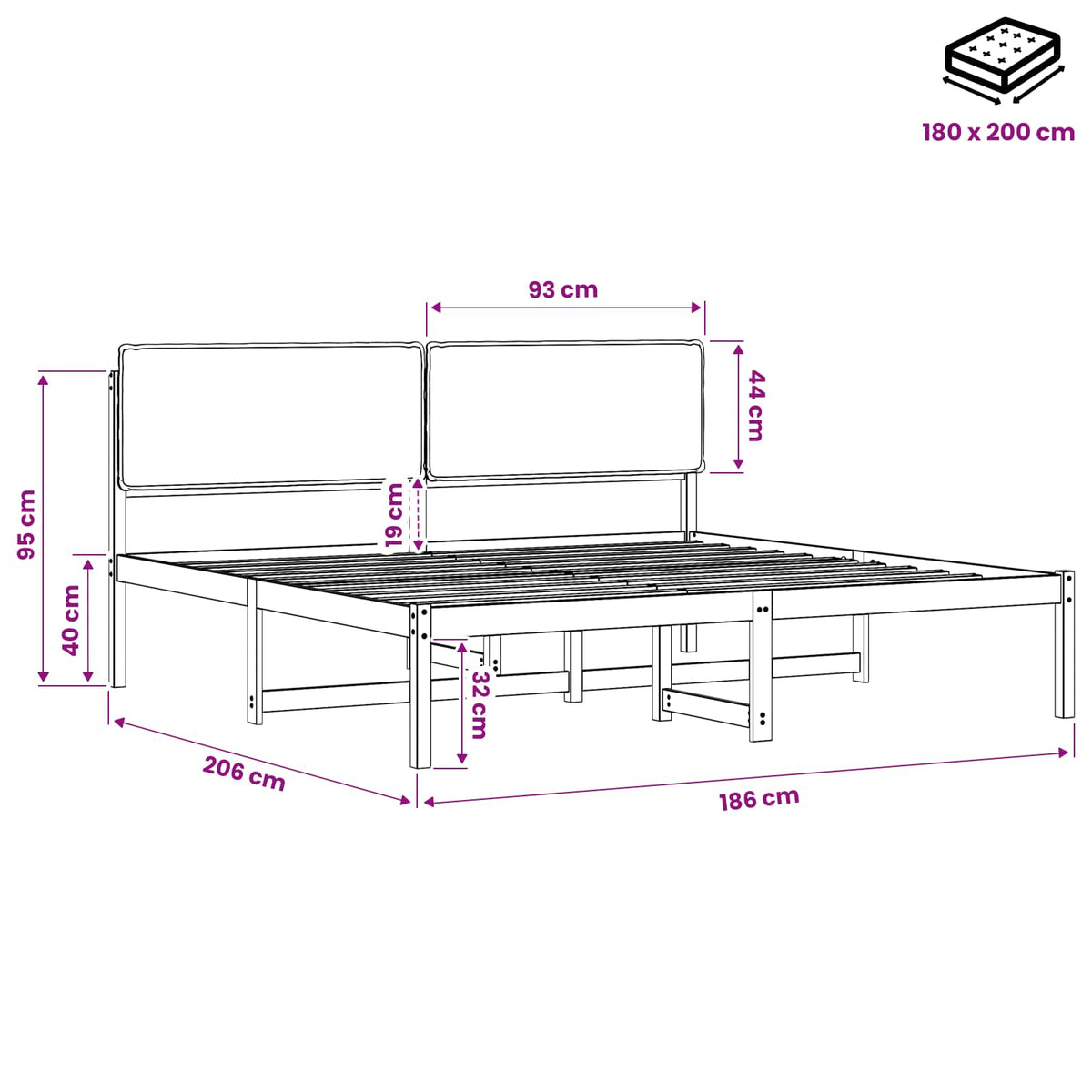 Bed Frame with Upholstered Headboard Whitewash and Taupe