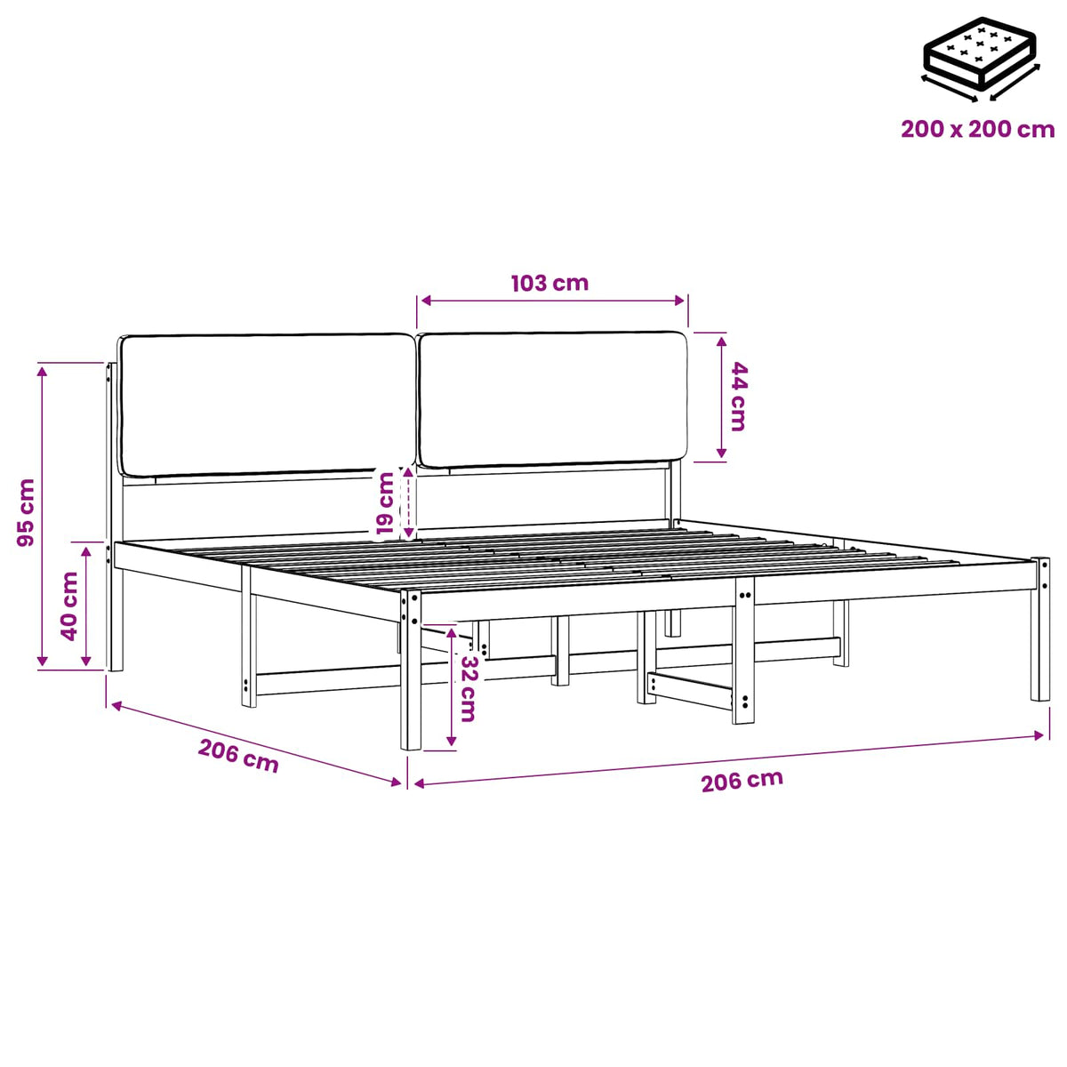 Bed Frame with Upholstered Headboard Natural and Dark Grey