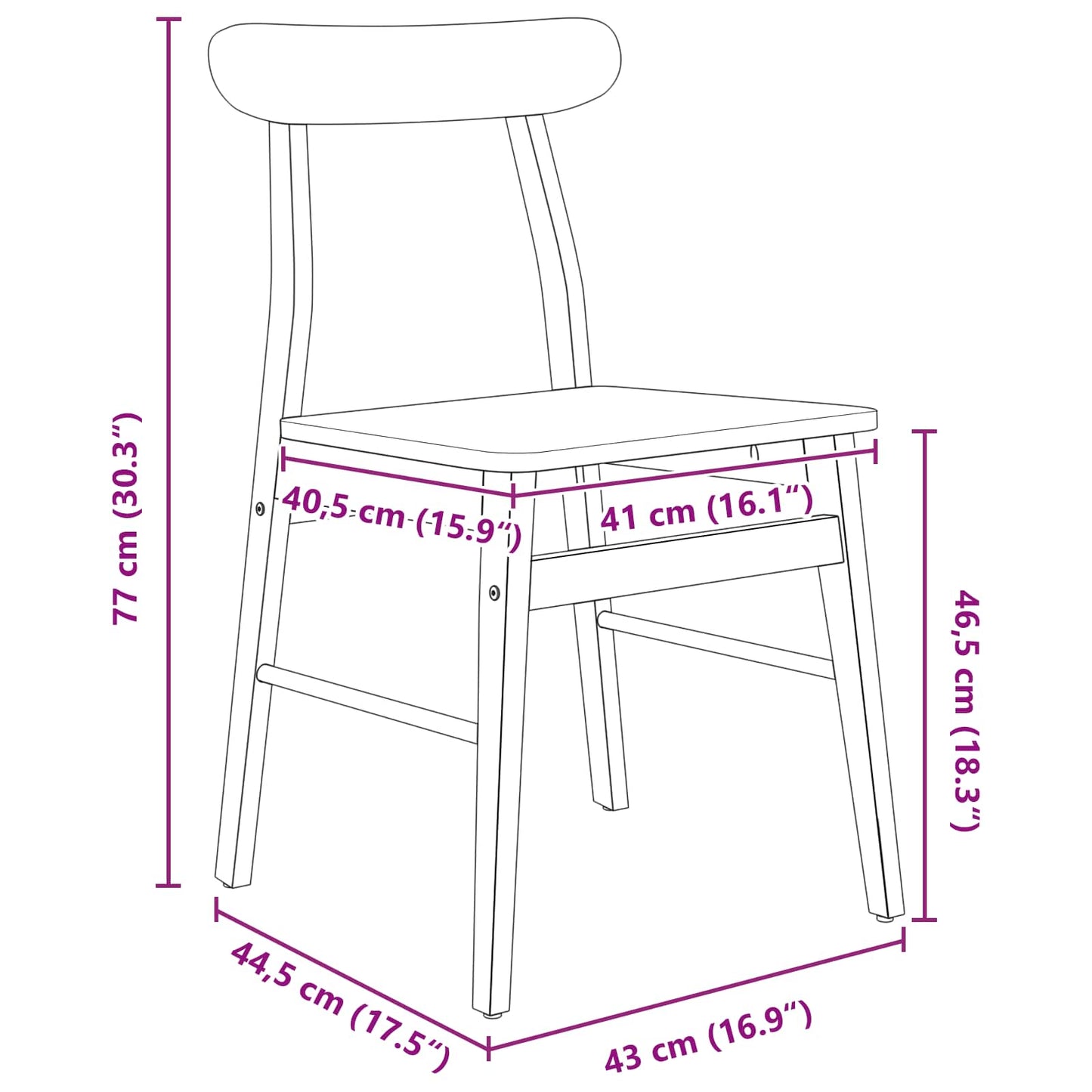 Dining Chair 2 pcs White 43 x 44.5 x 77 cm Solid Rubber Wood