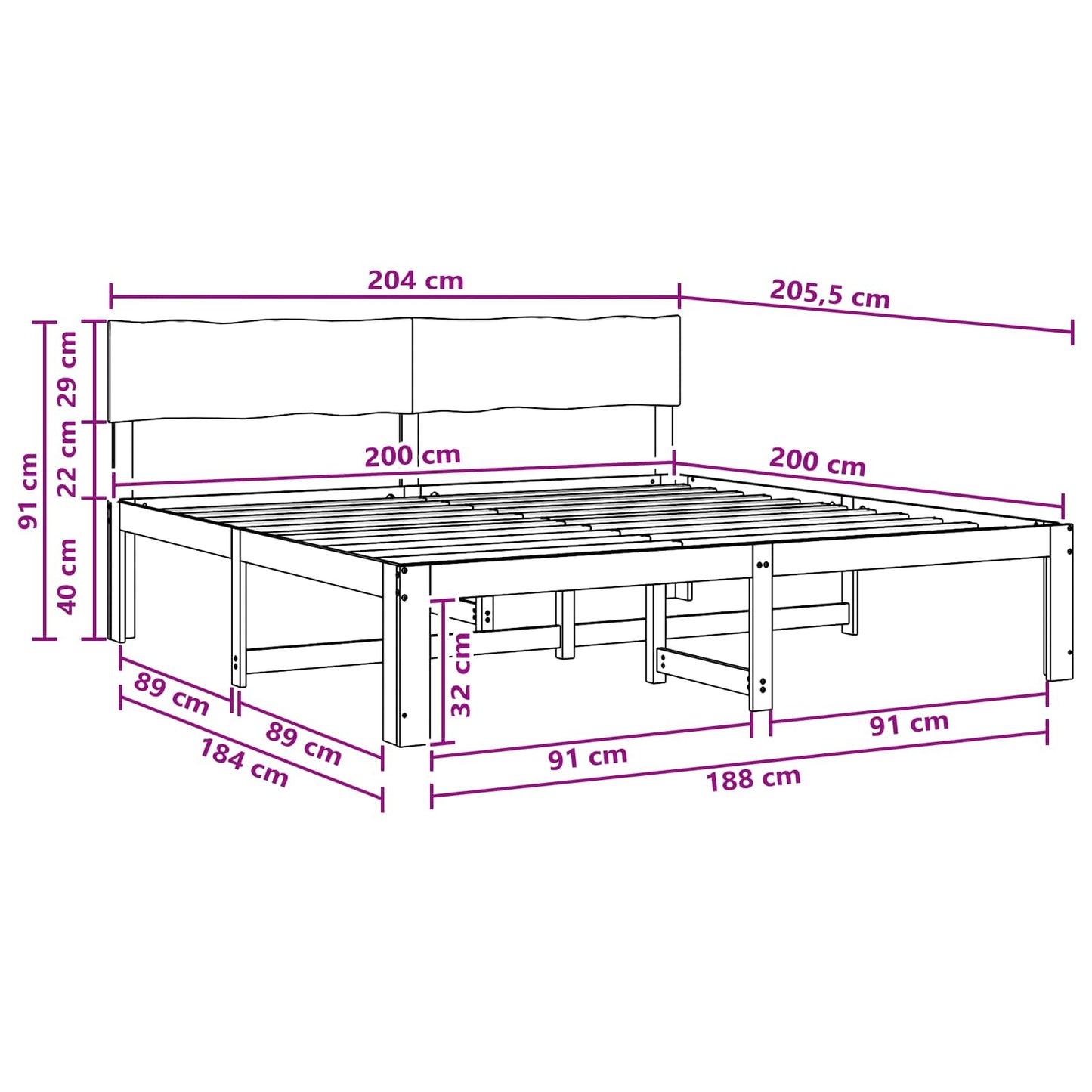 Double Bed Frame with Headboard ROSTOCK White 200 x 200 cm