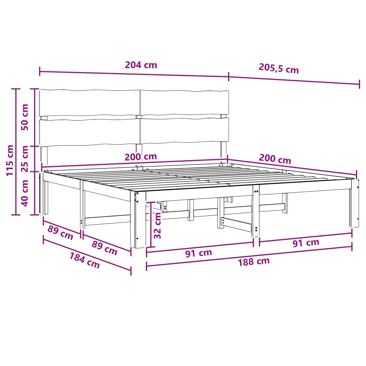 Double Bed Frame with Headboard ROSTOCK White 200 x 200 cm