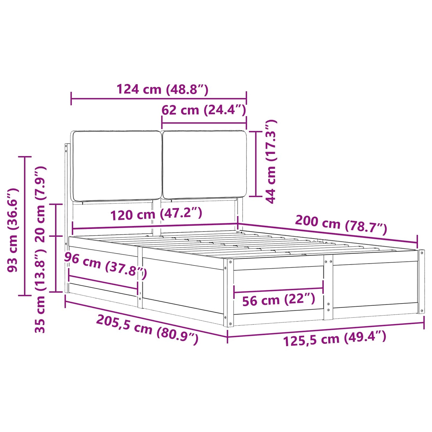 Bed Frame with Upholstered Headboard Black 120 x 200 cm