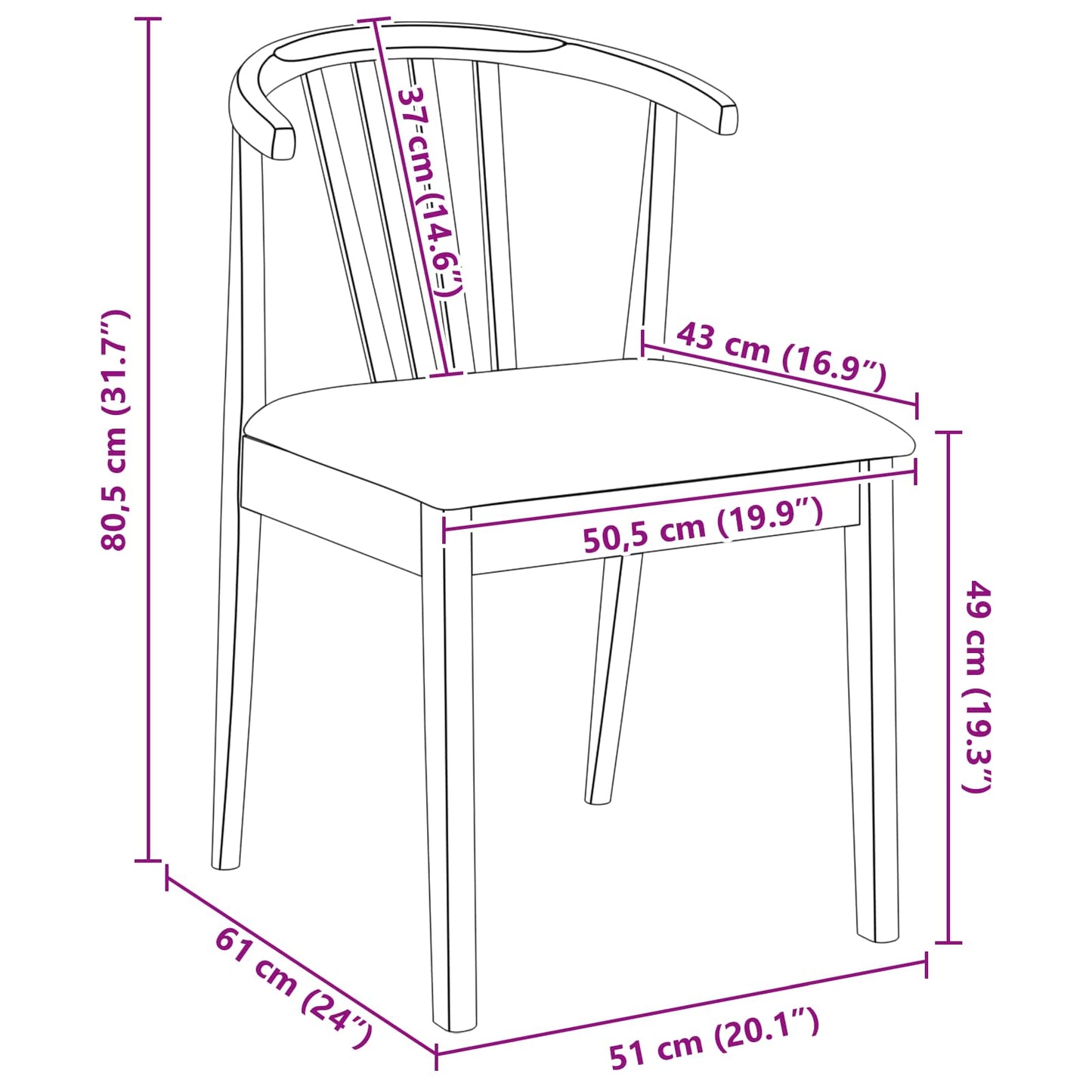 Dining Chair 2 pcs Natural and White Solid Rubberwood