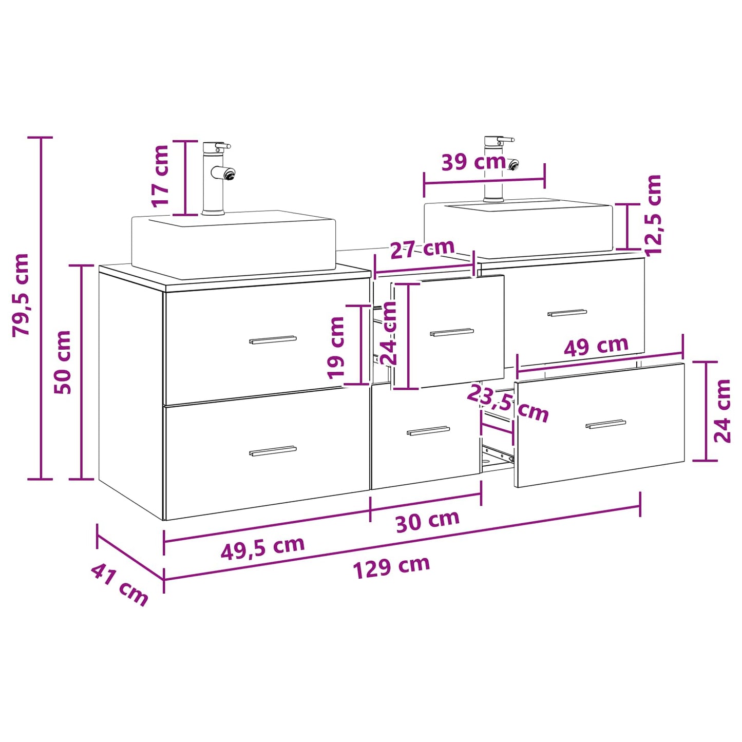 Bathroom Cabinet Set 3 pcs Artisan Oak 49.5 x 41 x 62.5 cm