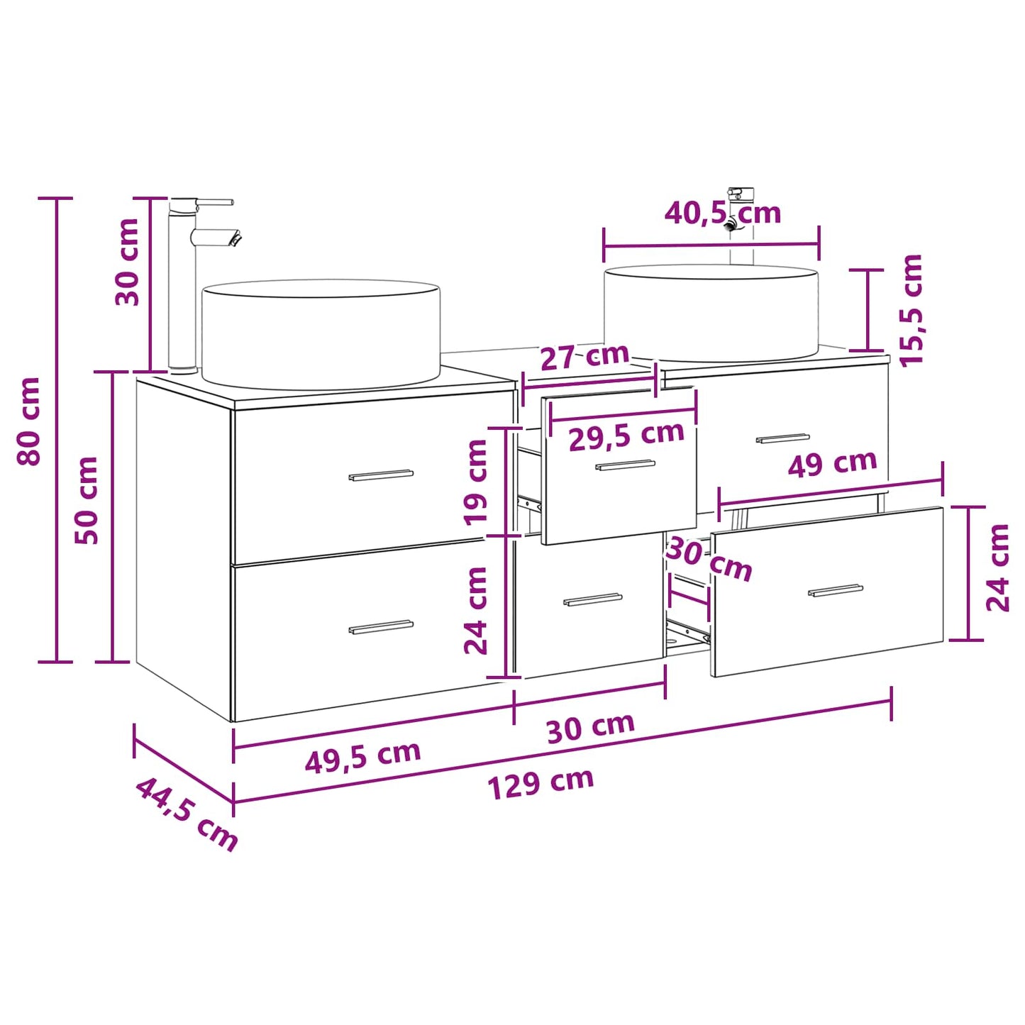 Bathroom Furniture Set 3 pcs White 49.5 x 44.5 x 65.5 cm