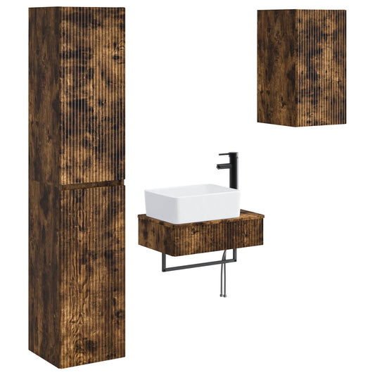 Bathroom Furniture Set 3 pcs Smoked Oak 33 x 34.5 x 160 cm Bathroom Furniture Set 3 pcs Smoked Oak 33 x 34.5 x 160 cm