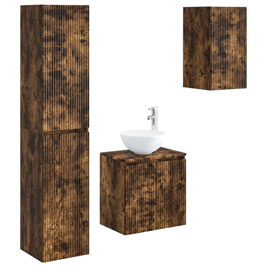 Bathroom Furniture Set 3 pcs Smoked Oak 33 x 34.5 x 160 cm Bathroom Furniture Set 3 pcs Smoked Oak 33 x 34.5 x 160 cm