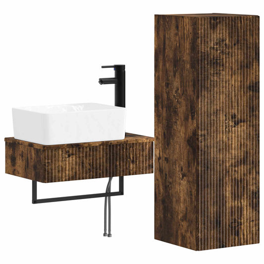 Bathroom Furniture Set 2 pcs Smoked Oak 33 x 34.5 x 100 cm Bathroom Furniture Set 2 pcs Smoked Oak 33 x 34.5 x 100 cm