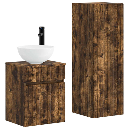 Bathroom Furniture Set 2 pcs Smoked Oak 33 x 34.5 x 100 cm Bathroom Furniture Set 2 pcs Smoked Oak 33 x 34.5 x 100 cm