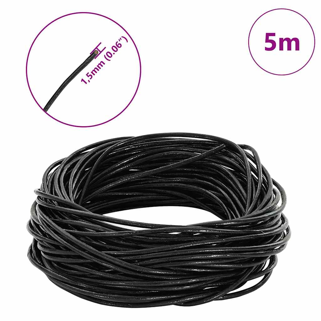 Leather Cord Black Ø1.5 mm x 5 m Leather