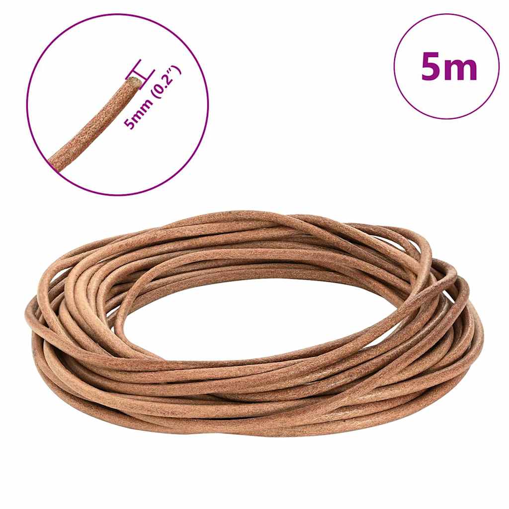 Leather Cord Brown Ø5 mm x 5 m Leather