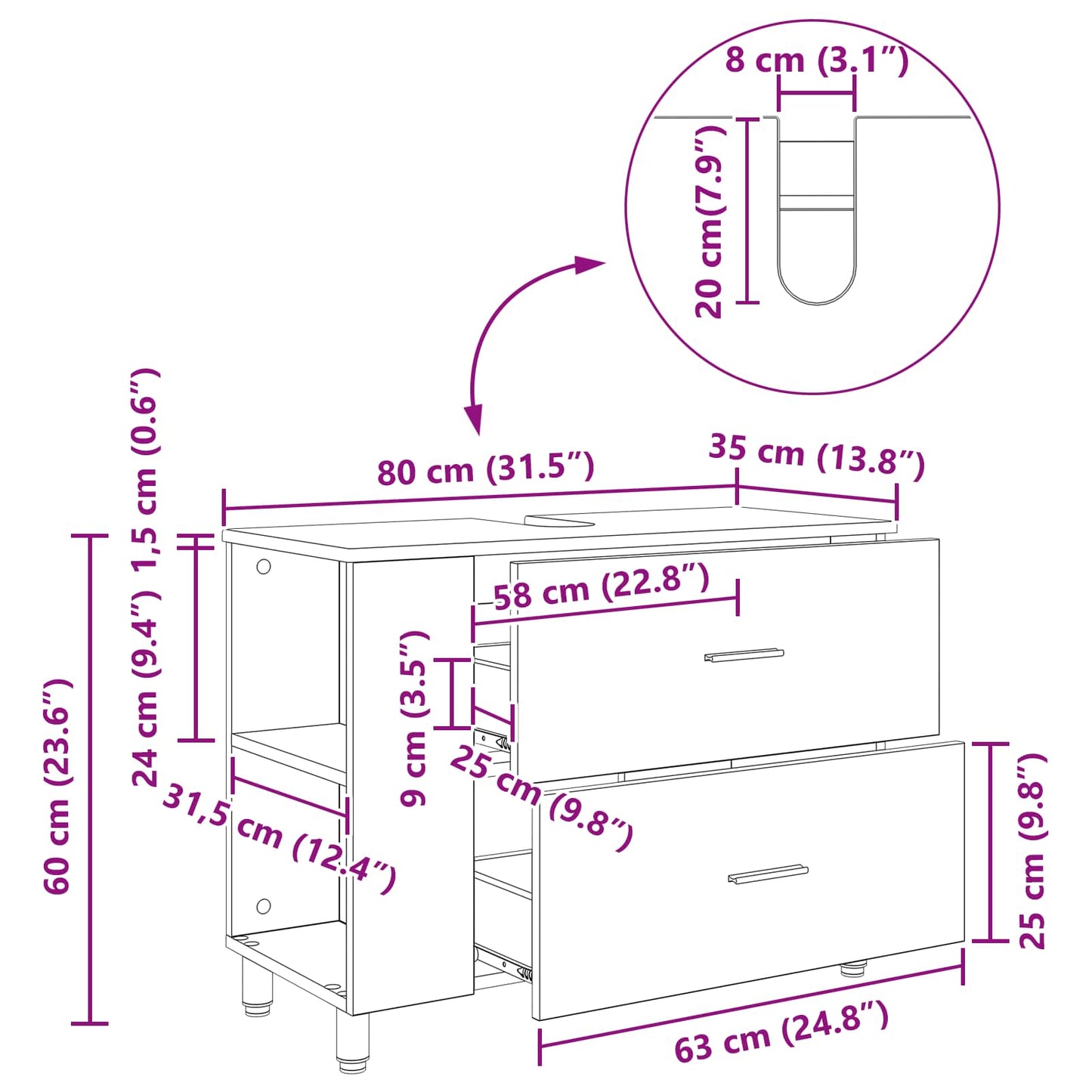 Bathroom Vanity Unit Sonoma Oak 80 x 35 x 60 cm Engineered Wood