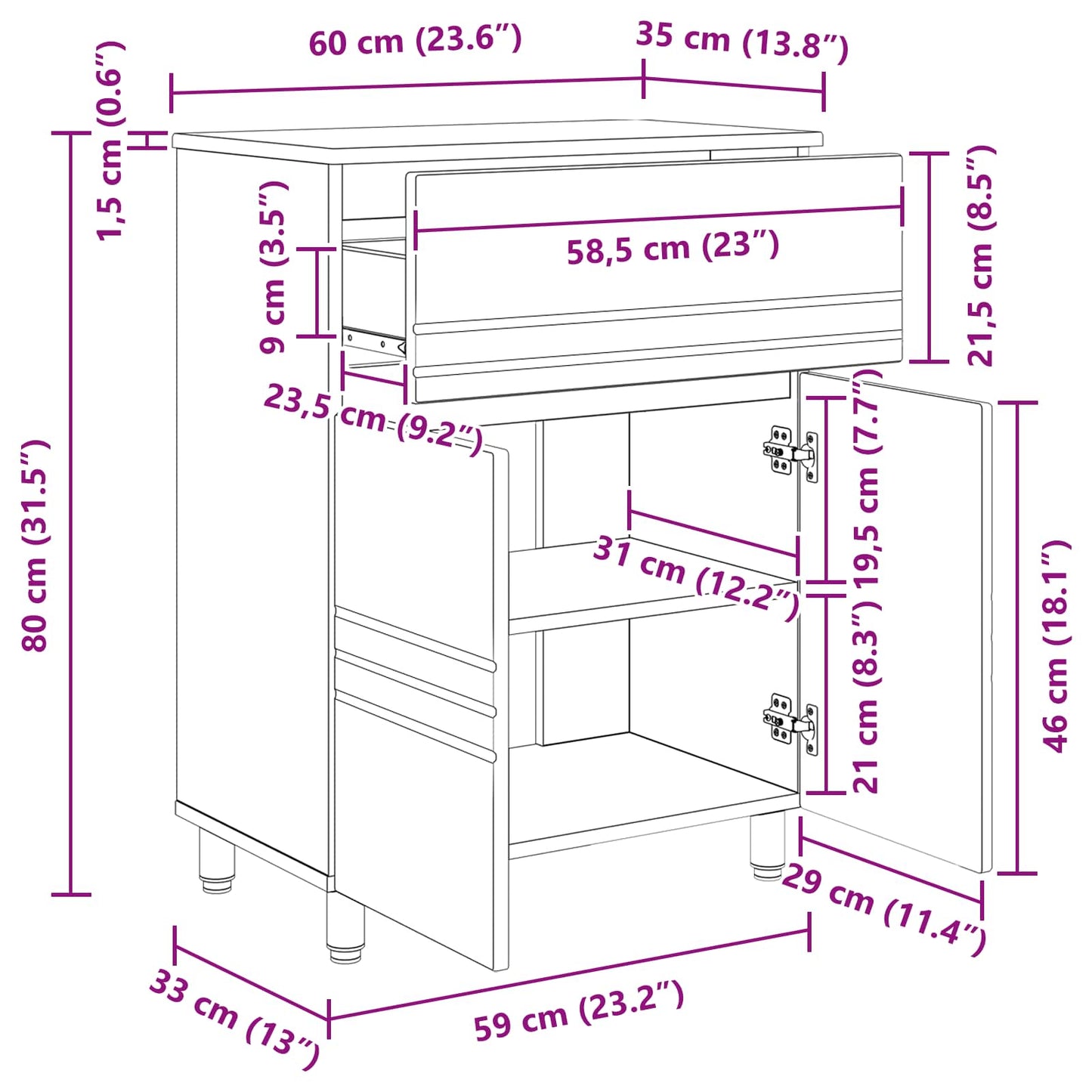 Bathroom Vanity Unit Smoked Oak 60 x 35 x 80 cm Engineered Wood