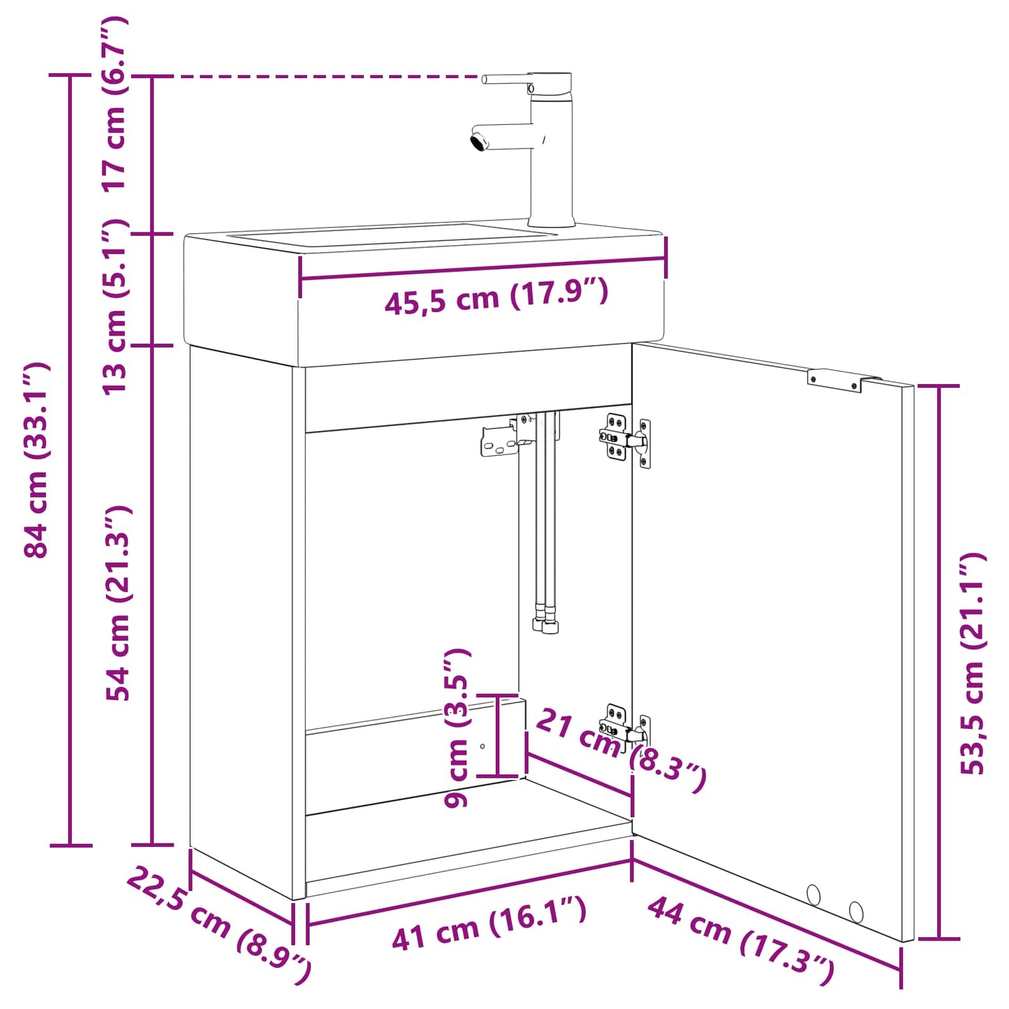 Bathroom Vanity Unit with Tap Smoked Oak 45.5 x 22.5 x 84 cm