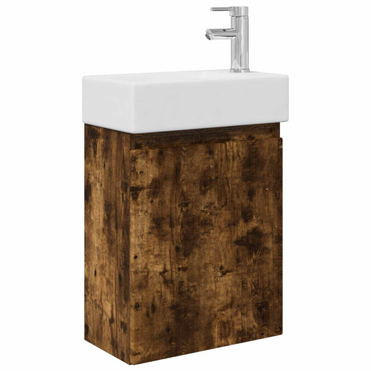 Bathroom Vanity Unit with Tap Smoked Oak 45.5 x 22.5 x 84 cm Bathroom Vanity Unit with Tap Smoked Oak 45.5 x 22.5 x 84 cm