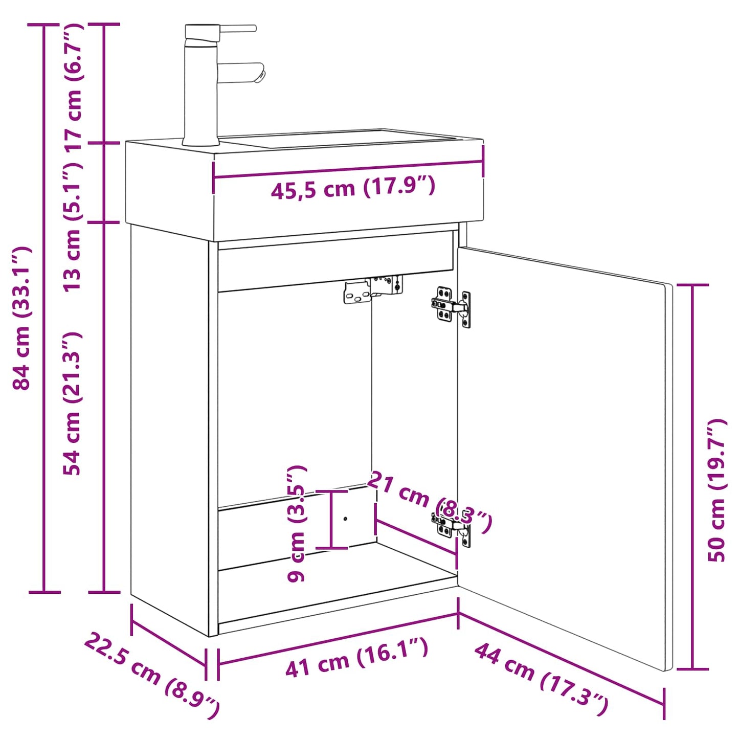 Bathroom Vanity Unit with Tap Smoked Oak 45.5 x 22.5 x 84 cm