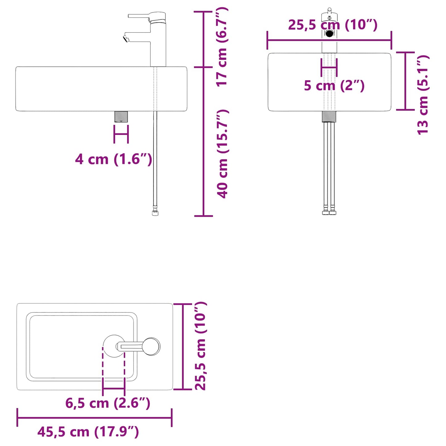 Bathroom Vanity Unit with Tap White 45.5 x 25.5 x 84 cm