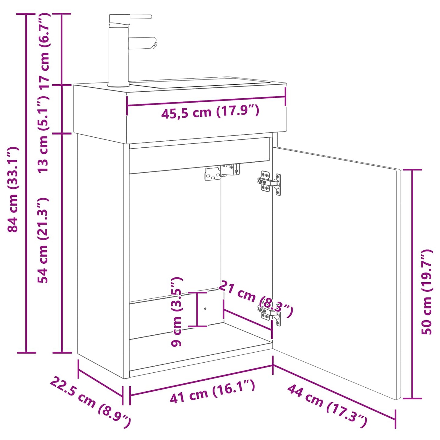Bathroom Vanity Unit with Tap Smoked Oak 45.5 x 22.5 x 84 cm