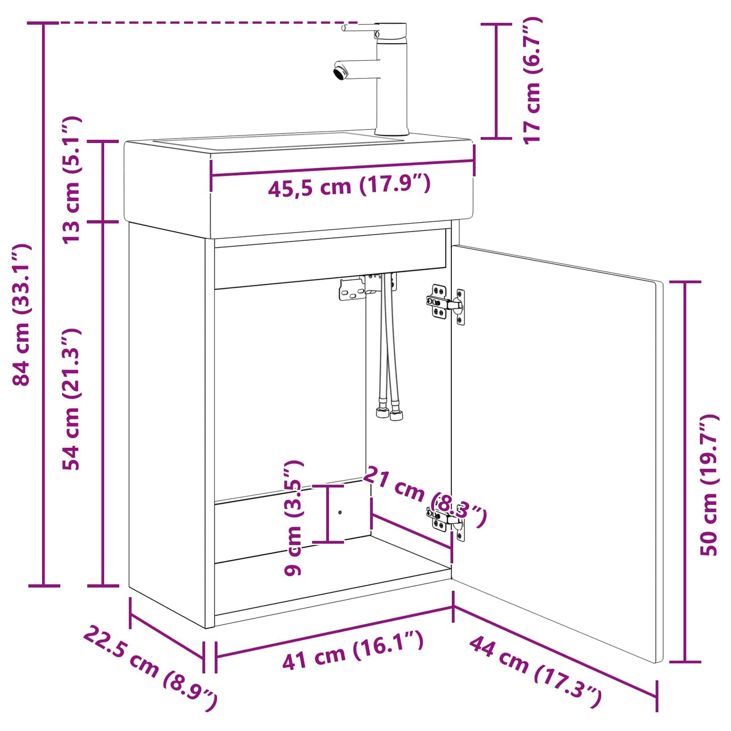 Bathroom Vanity Unit with Tap Smoked Oak 45.5 x 22.5 x 84 cm