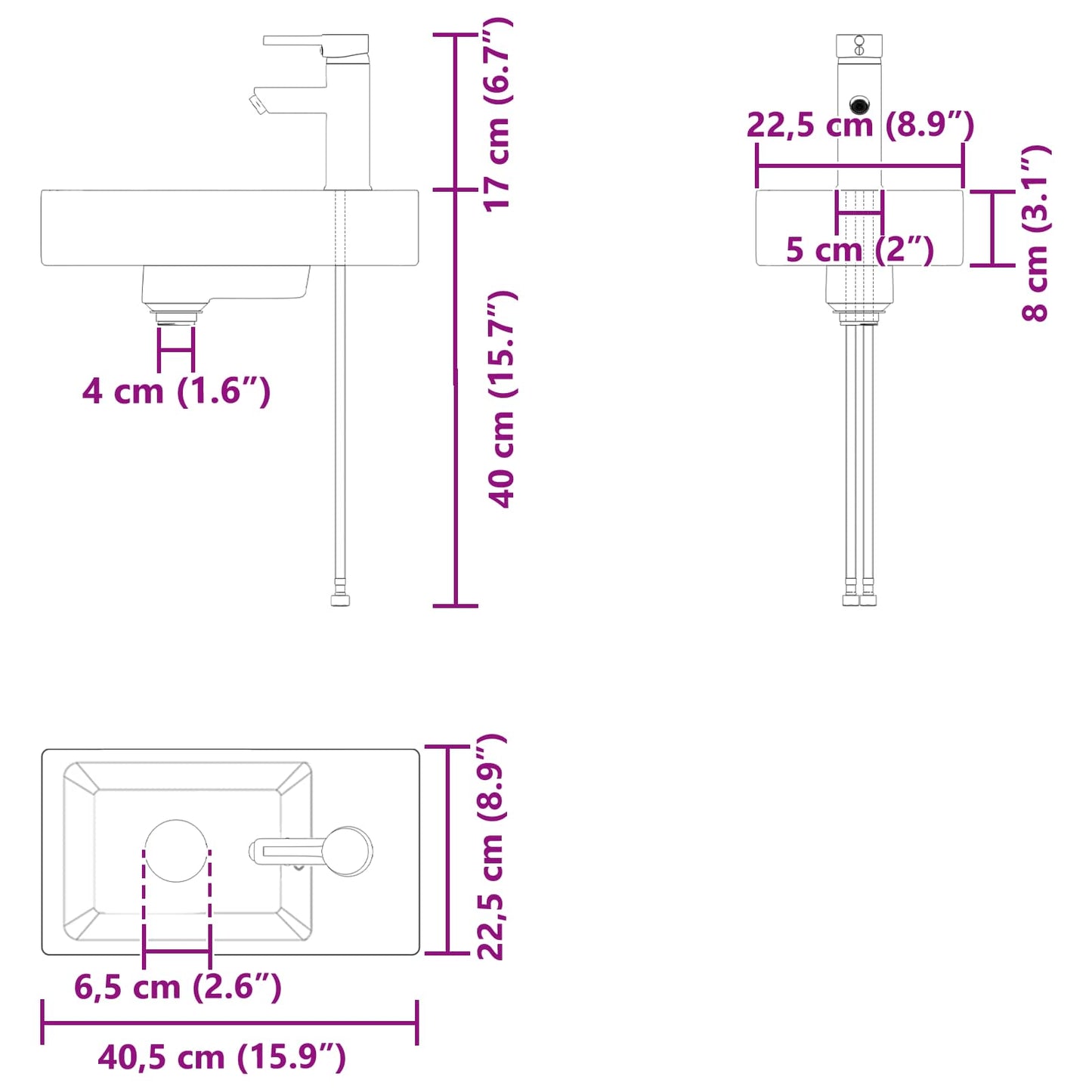 Bathroom Vanity Unit with Tap White 40.5 x 22.5 x 62 cm