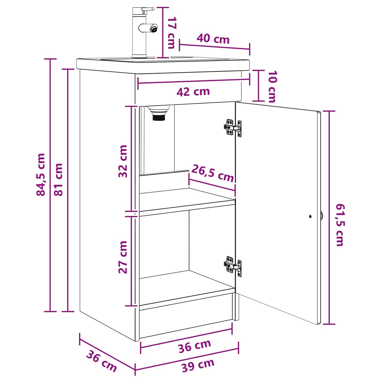Bathroom Vanity with Sink Artisan Oak 42 x 40 x 84.5 cm