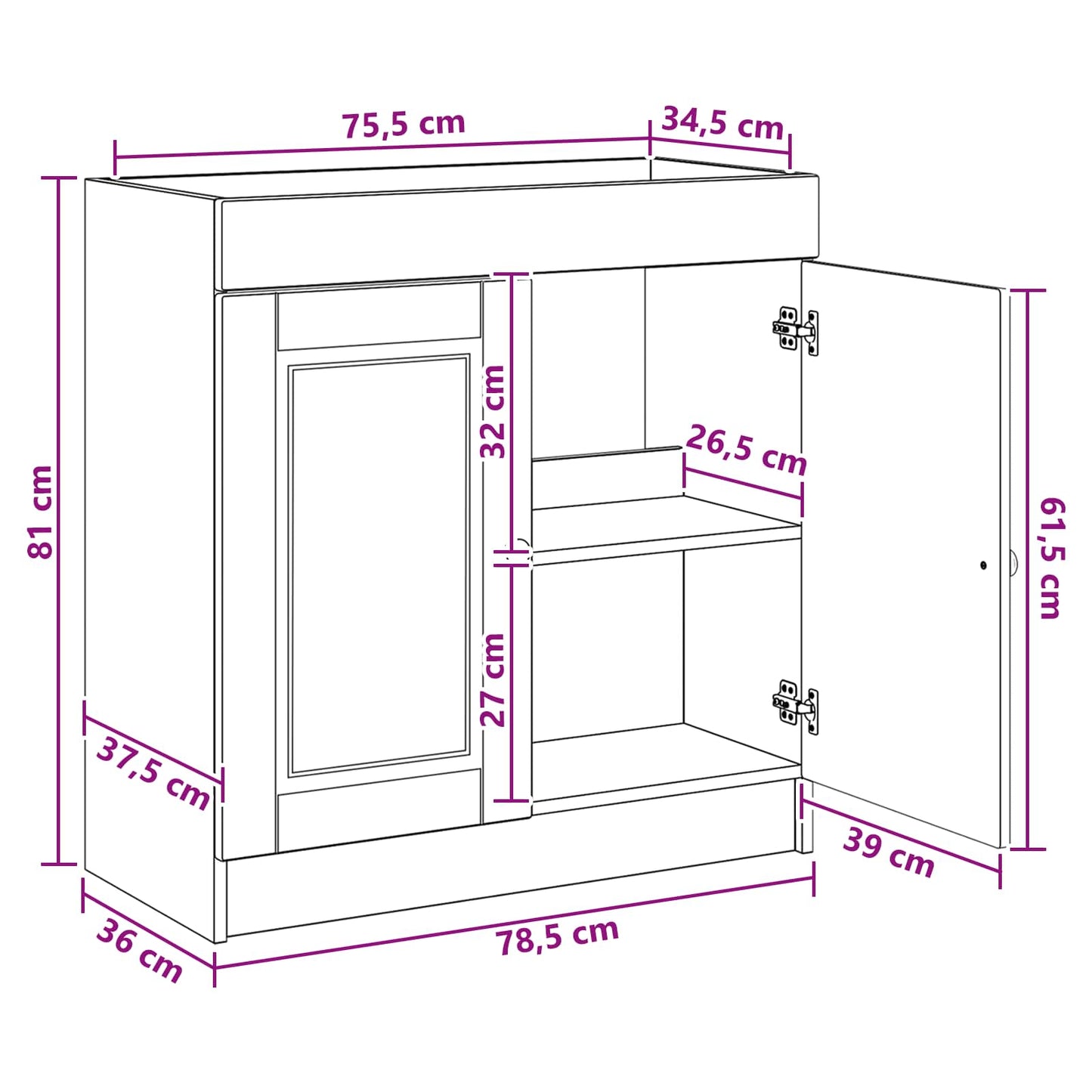 Bathroom under Sink Cabinet Artisan Oak 78.5 x 37.5 x 81 cm
