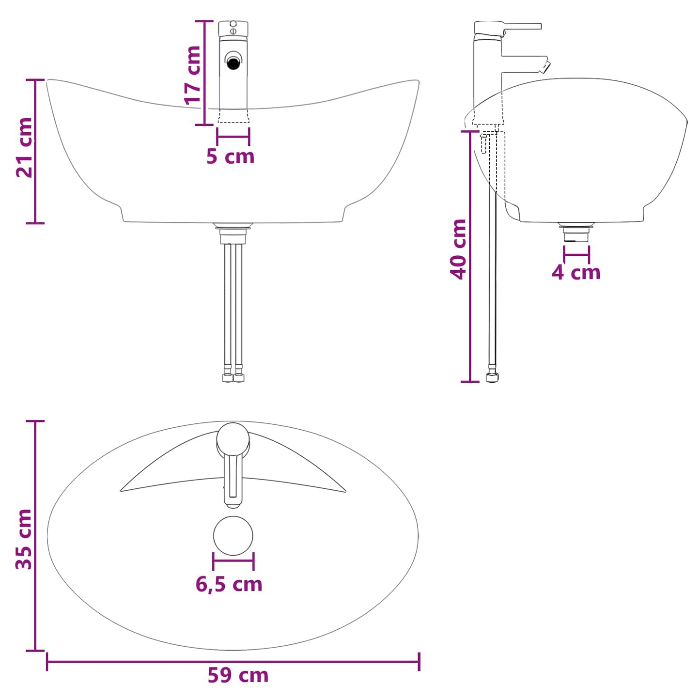 Bathroom Wash Basin Chrome 59 x 35 x 21 cm Metal