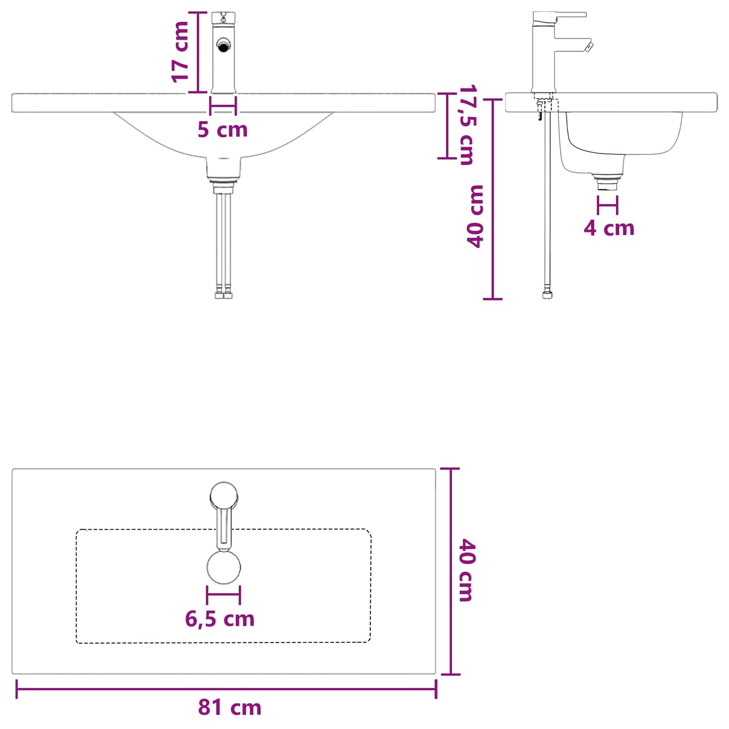 Bathroom Wash Basin Chrome 81 x 40 x 17.5 cm Metal
