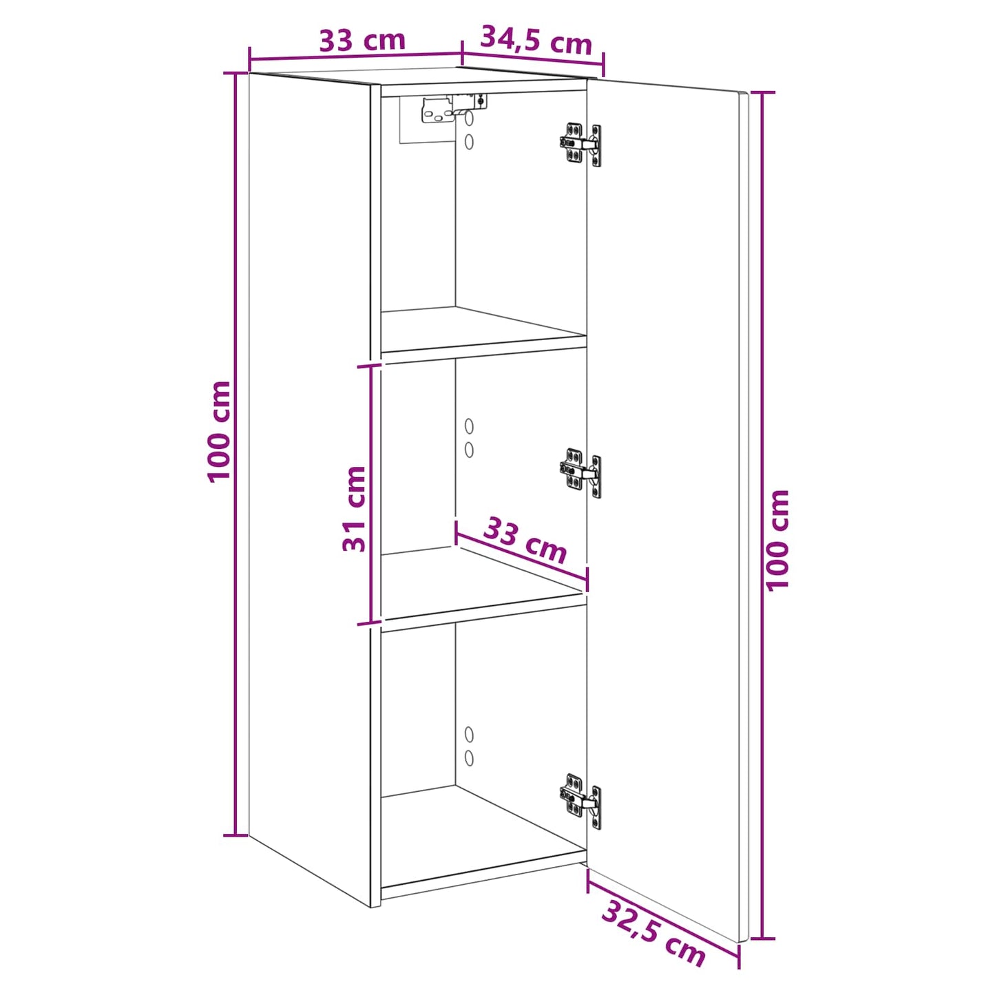 Wall-mounted Bathroom Cabinet Black 33 x 34.5 x 100 cm