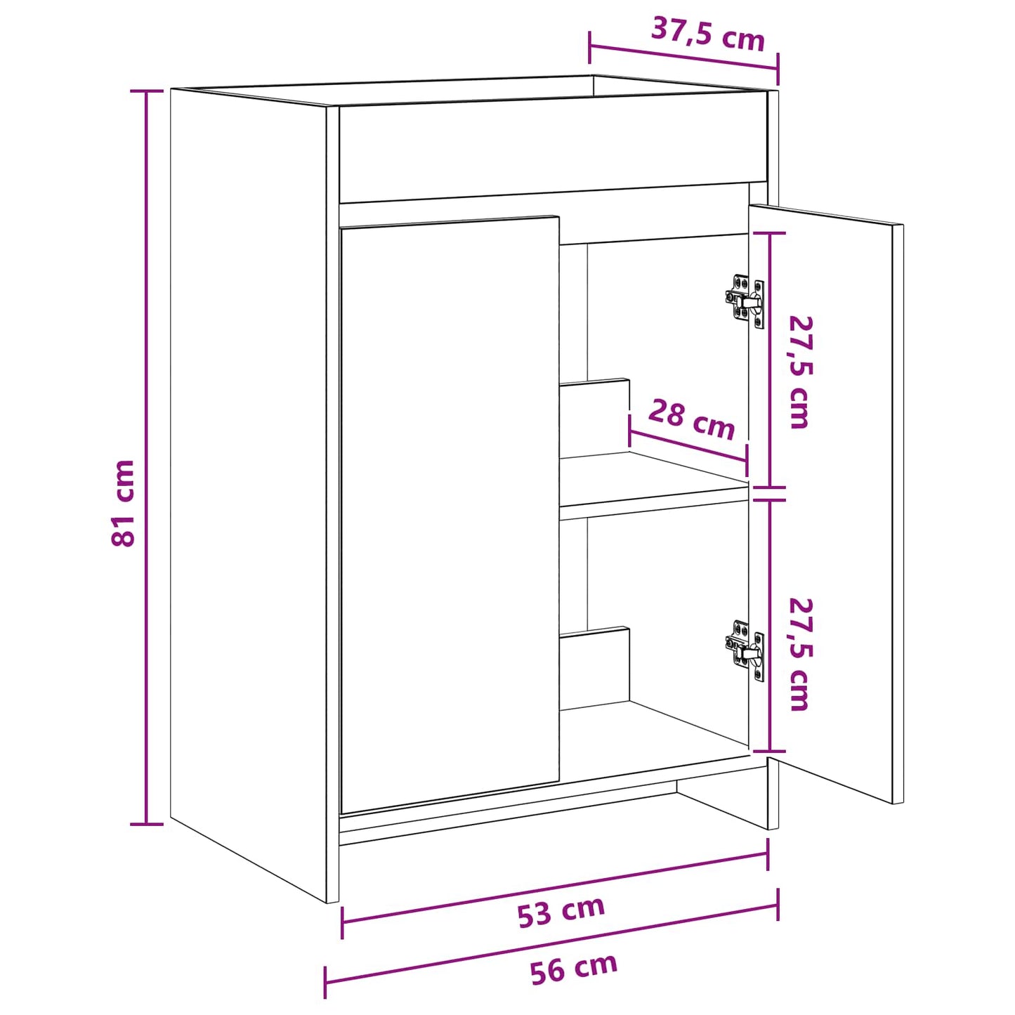 Bathroom Under Sink Cabinet Black Oak 56 x 37.5 x 81 cm