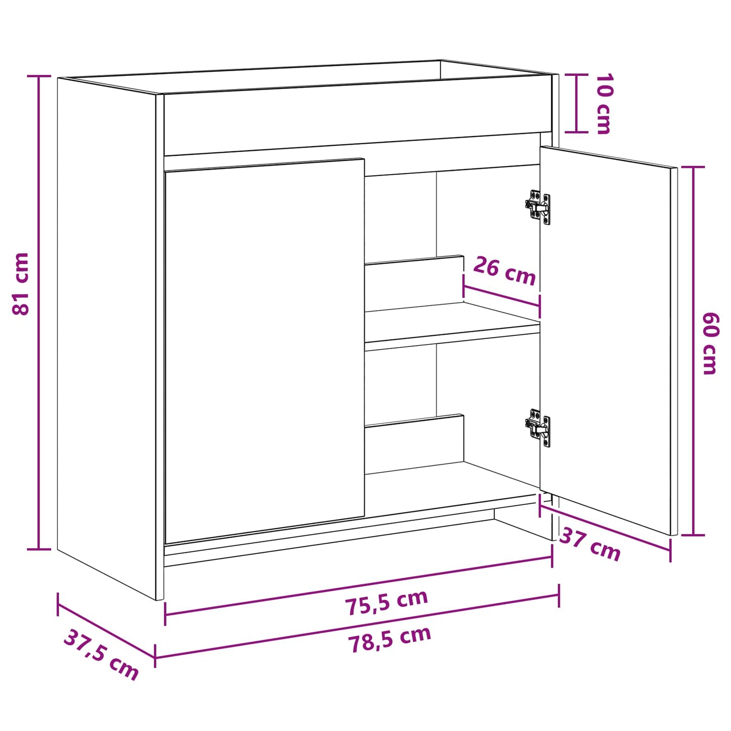 Bathroom Under Sink Cabinet Smoked Oak 78.5 x 37.5 x 81 cm