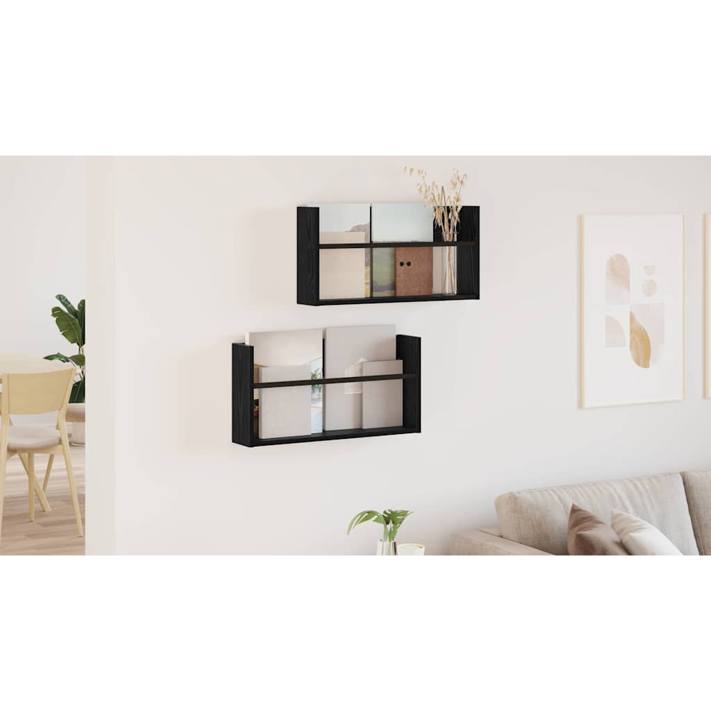 Magazine Rack 2 pcs Black Oak 60 x 12 x 30 cm Engineered Wood