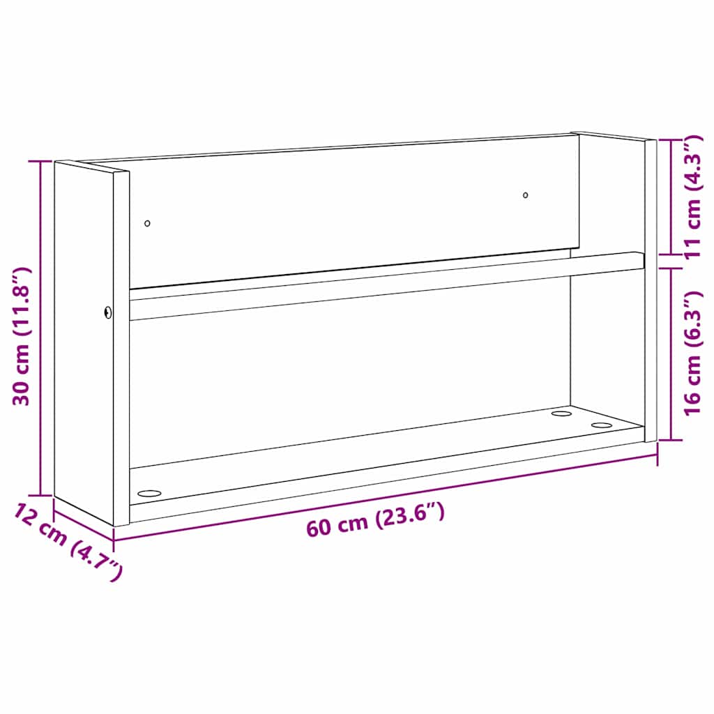 Magazine Rack 2 pcs Old Wood 60 x 12 x 30 cm Engineered Wood