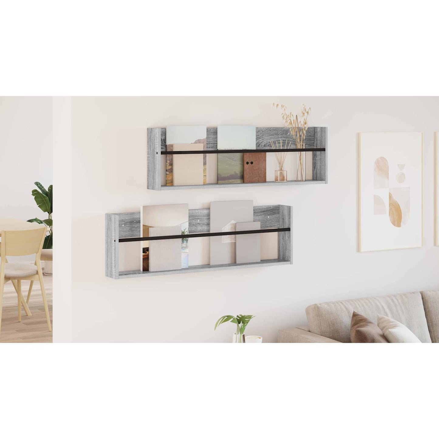 Magazine Rack with Shelf 2 pcs Grey Sonoma 100 x 12 x 30 cm