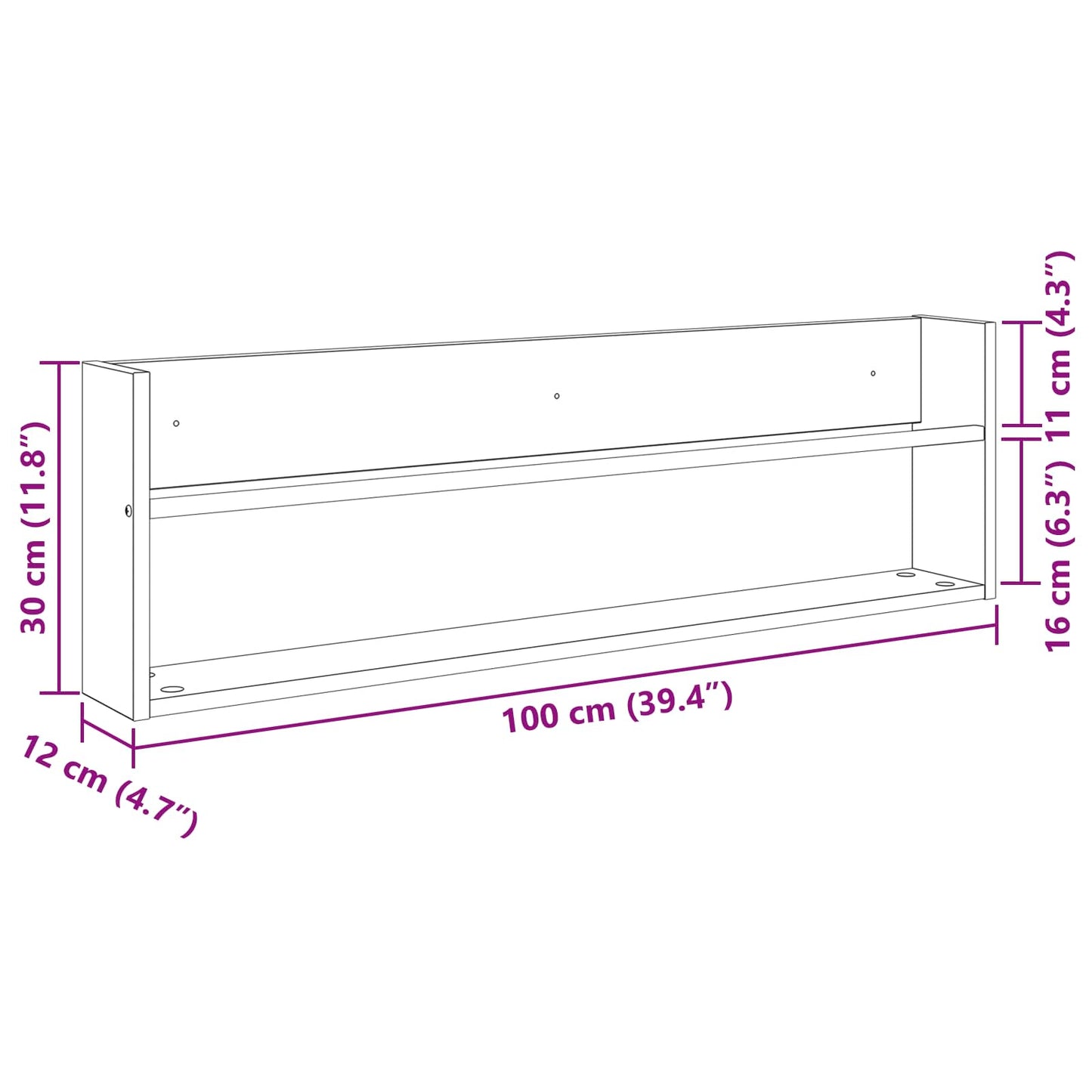Magazine Rack with Shelf 2 pcs Grey Sonoma 100 x 12 x 30 cm
