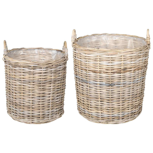 Planter Basket GENDT 2 pcs Natural Grey Kubu Rattan Planter Basket GENDT 2 pcs Natural Grey Kubu Rattan
