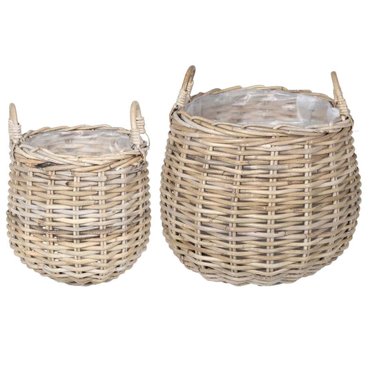 Planter Basket GENDT 2 pcs Natural Grey Kubu Rattan Planter Basket GENDT 2 pcs Natural Grey Kubu Rattan