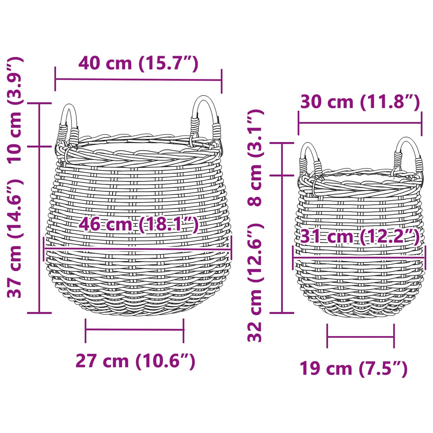 Planter Basket with Storage 2 pcs Grey Lacak Rattan