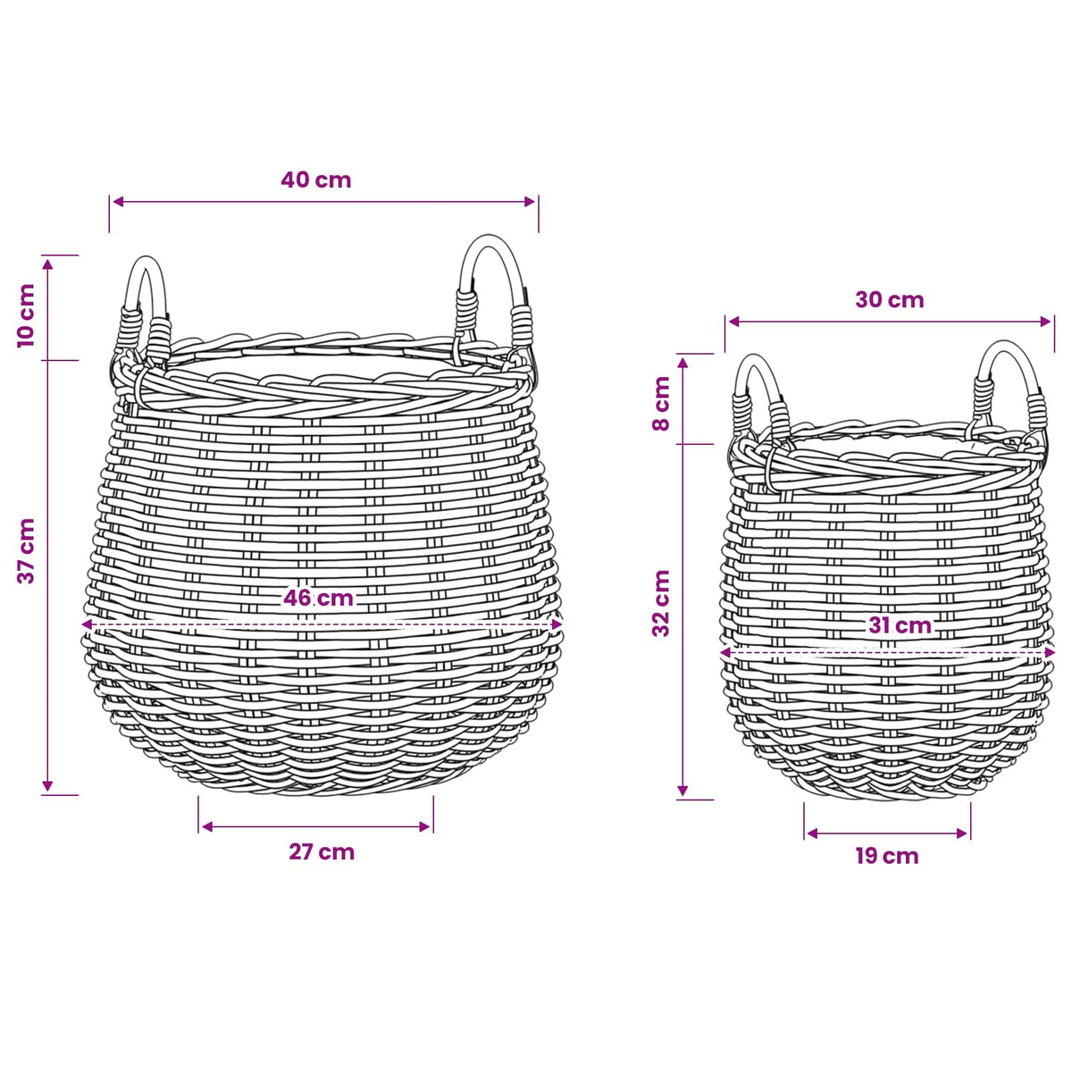 Planter Basket GENDT 2 pcs Natural Grey Kubu Rattan