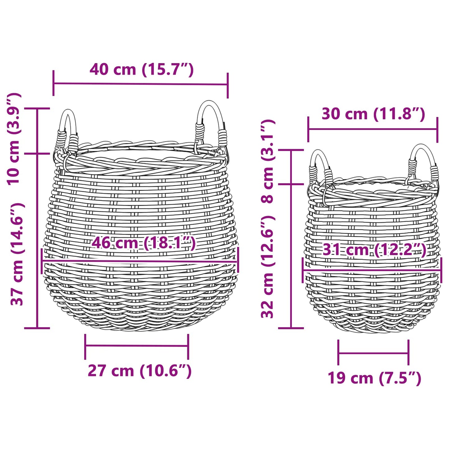 Planter Basket GENDT 2 pcs Natural Brown Kubu Rattan