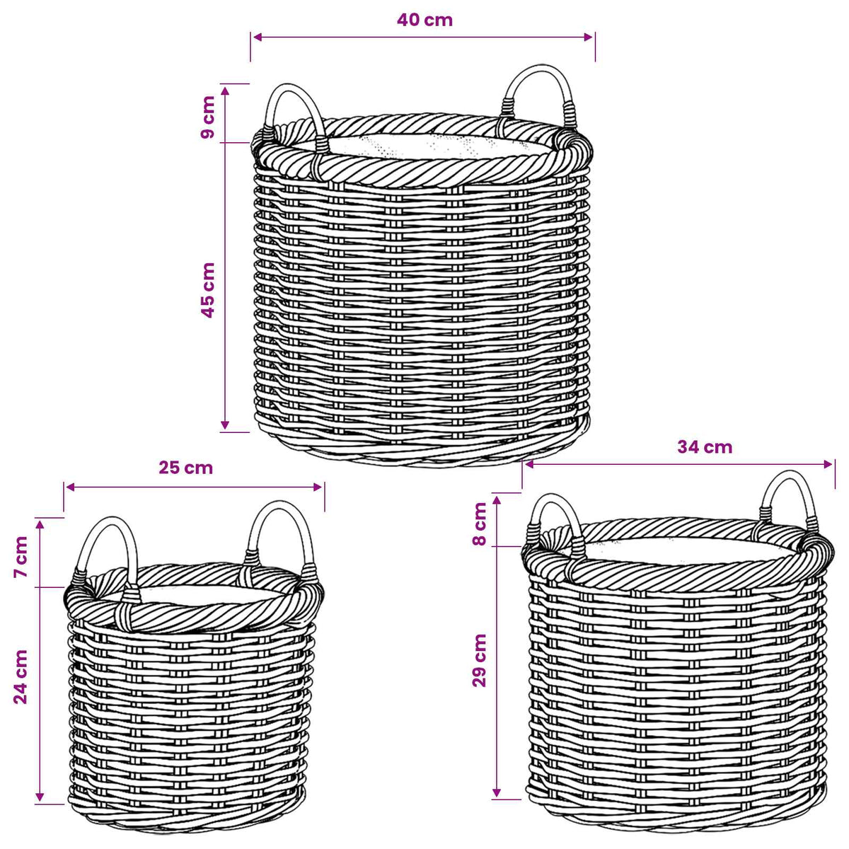 Planter Basket GENDT 3 pcs Natural Grey Kubu Rattan