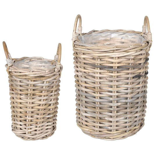 Planter Basket GENDT 2 pcs Natural Grey Kubu Rattan Planter Basket GENDT 2 pcs Natural Grey Kubu Rattan