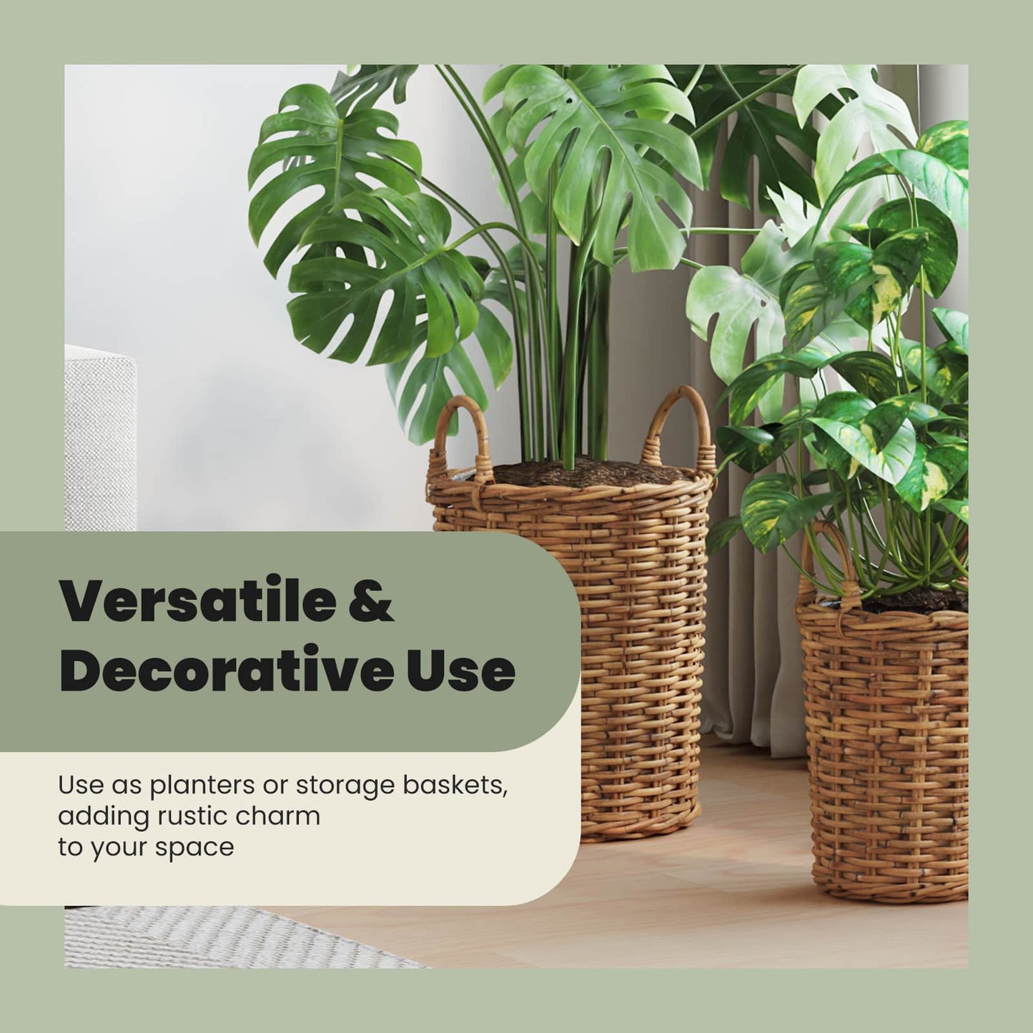 Planter Basket with Storage 2 pcs Natural Brown Kubu Rattan