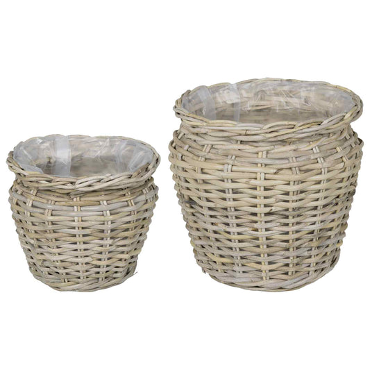 Planter Basket GENDT 2 pcs Natural Grey Kubu Rattan Planter Basket GENDT 2 pcs Natural Grey Kubu Rattan