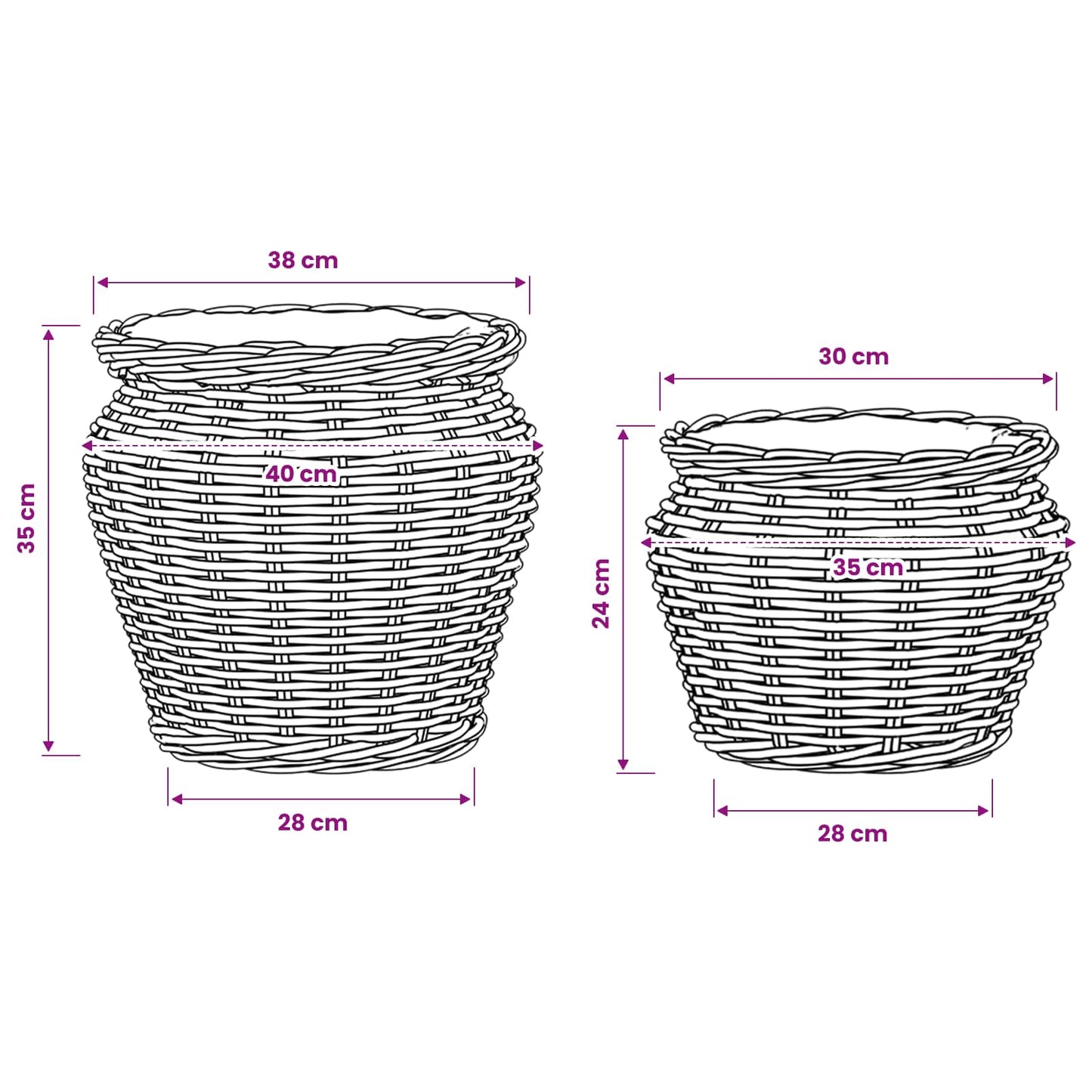 Planter Basket GENDT 2 pcs Natural Grey Kubu Rattan