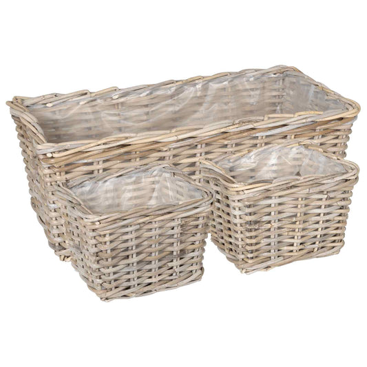 Planter Basket GENDT 3 pcs Natural Grey Kubu Rattan Planter Basket GENDT 3 pcs Natural Grey Kubu Rattan