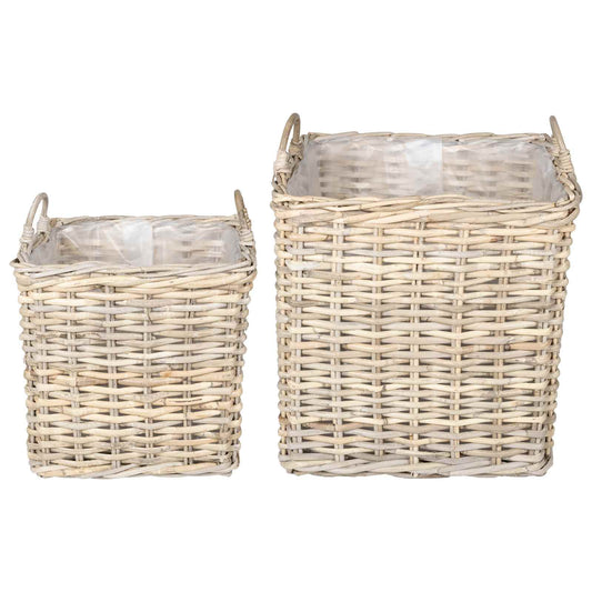 Planter Basket GENDT 2 pcs Natural Grey Kubu Rattan Planter Basket GENDT 2 pcs Natural Grey Kubu Rattan