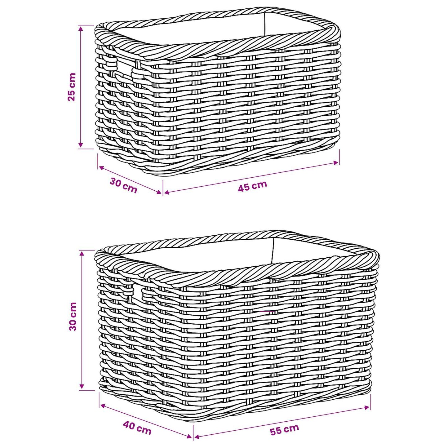 Firewood Basket 2 pcs Grey Lacak Rattan