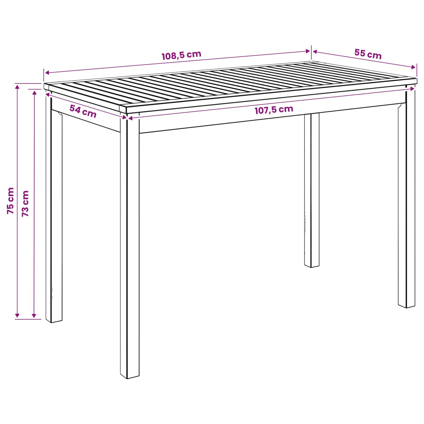 Garden Dinner Table Natural 108.5 x 55 x 75 cm
