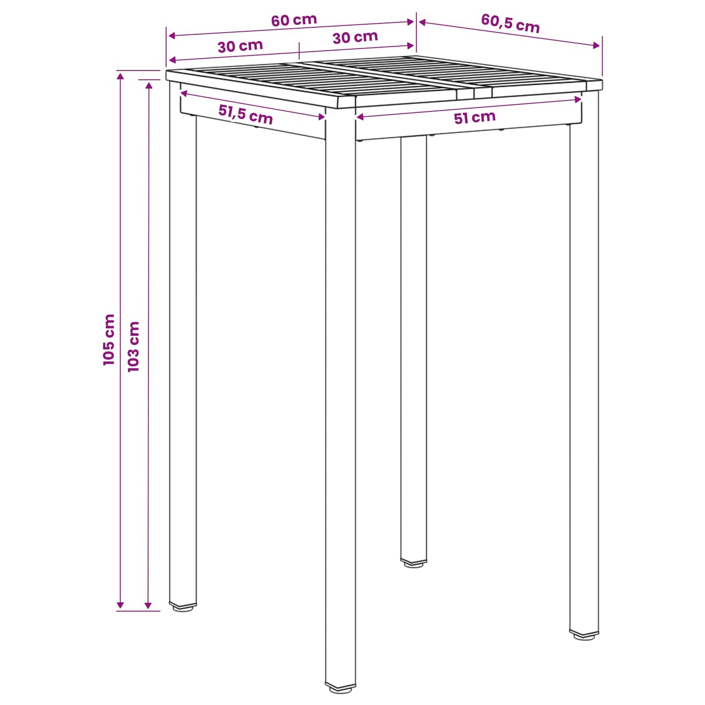 Garden Bar Table Natural and Black 60 x 60.5 x 105 cm